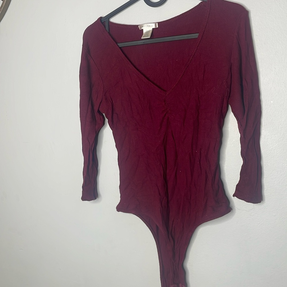 Bozzolo medium burgundy waffle mid sleeve body suit